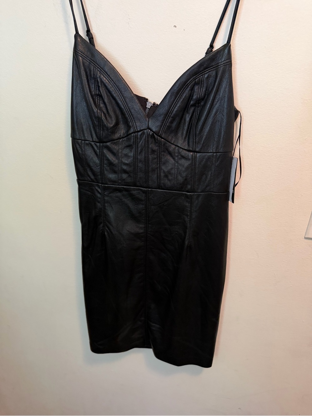 Guess Leather-Look Black Spaghetti Strap Bodycon Dress